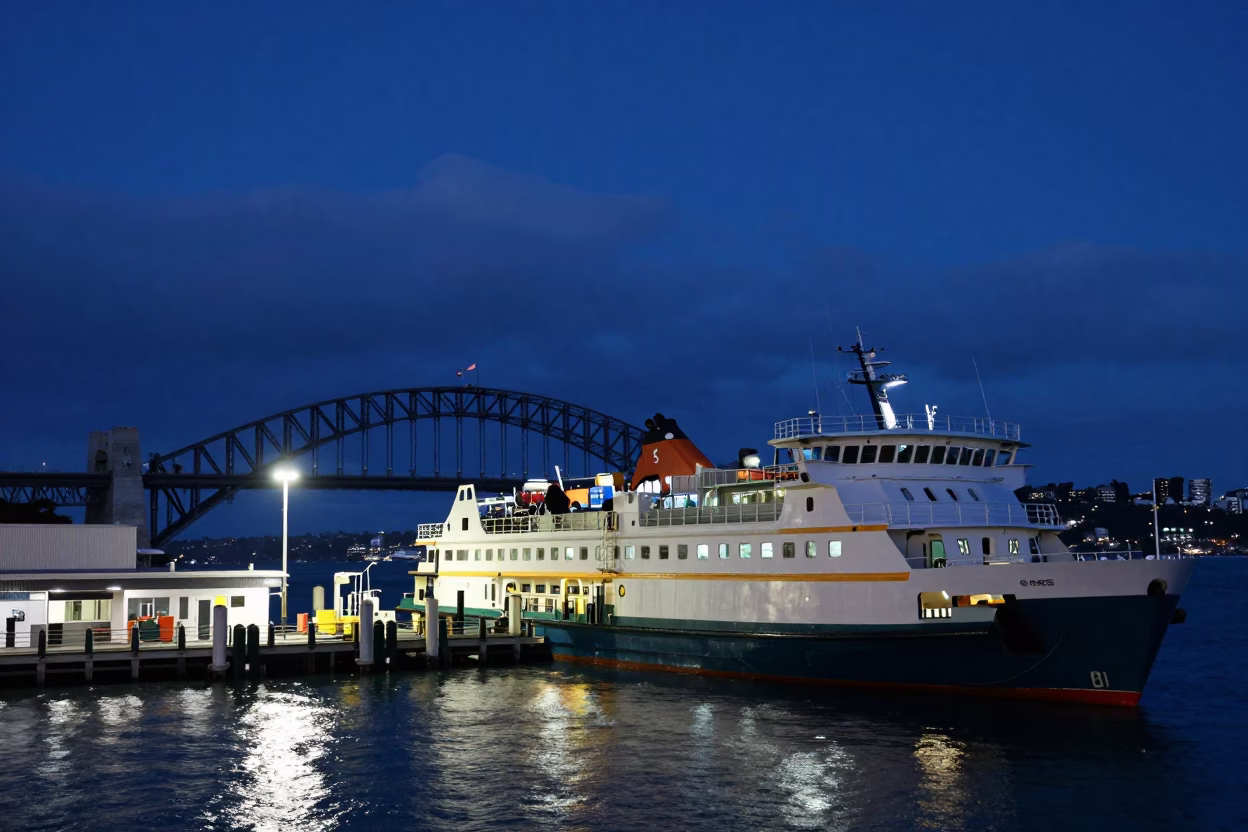 Ferry Terminal in Auckland at The Predawn Darkness Light in in Auckland, New Zealand