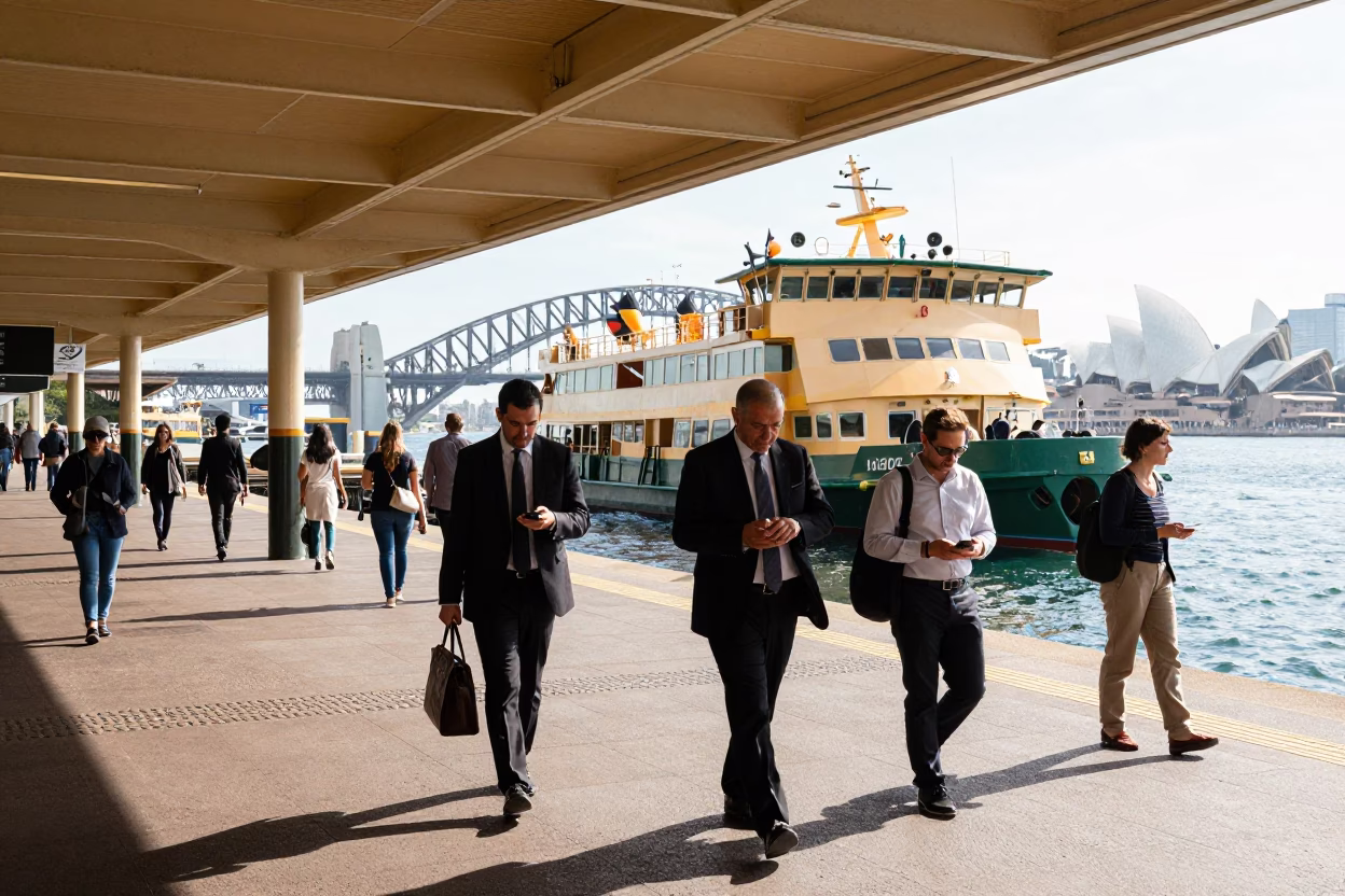 Ferry Terminal in Sydney at Bright Midmorning Light in in Sydney, New South Wales, Australia