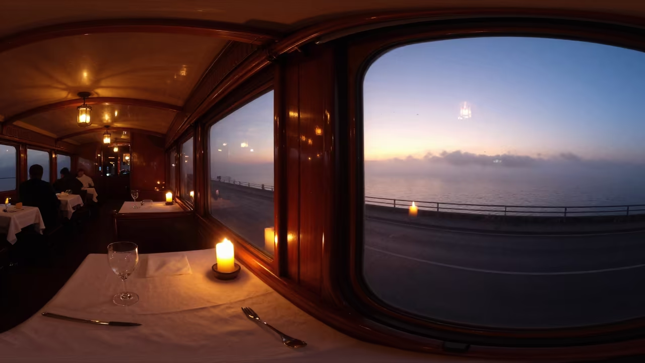 Ferry Window View Sunset Autumn Fog in across a remote ferry crossing near Abu Kabir