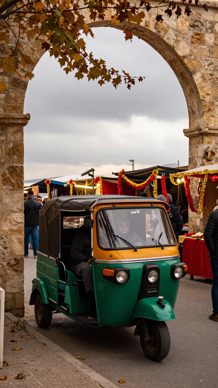 Festival Auto Rickshaw at Irbid Market in at a night market in Irbid