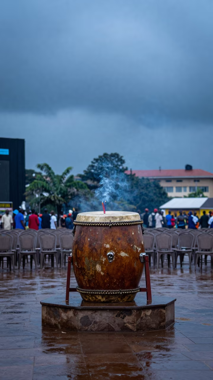 Festival Drum in Lubumbashi Monsoon Blue Light in at a public square during a festival in Lubumbashi