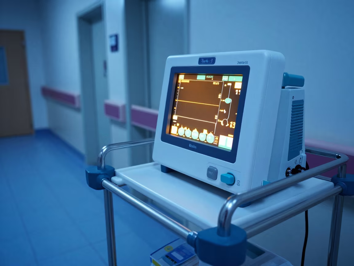 Fetal Monitor Cart Blue Hour Hospital Corridor in inside a hospital corridor in Badajoz