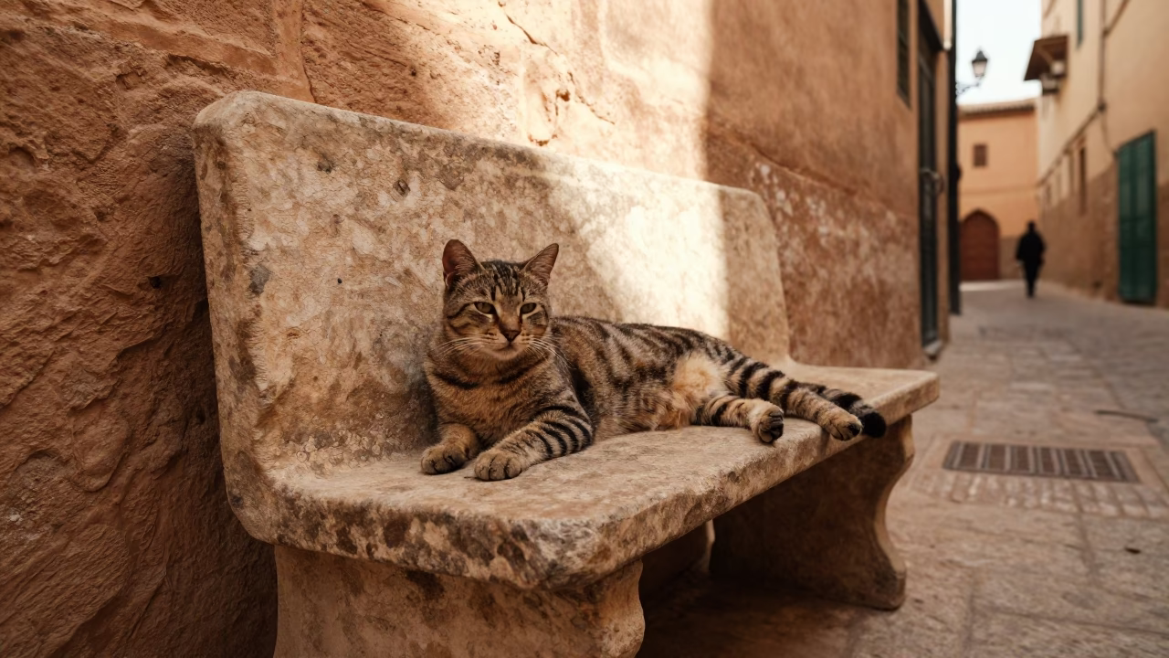 Fez Cat at Late Afternoon Light in in Fez, Morocco