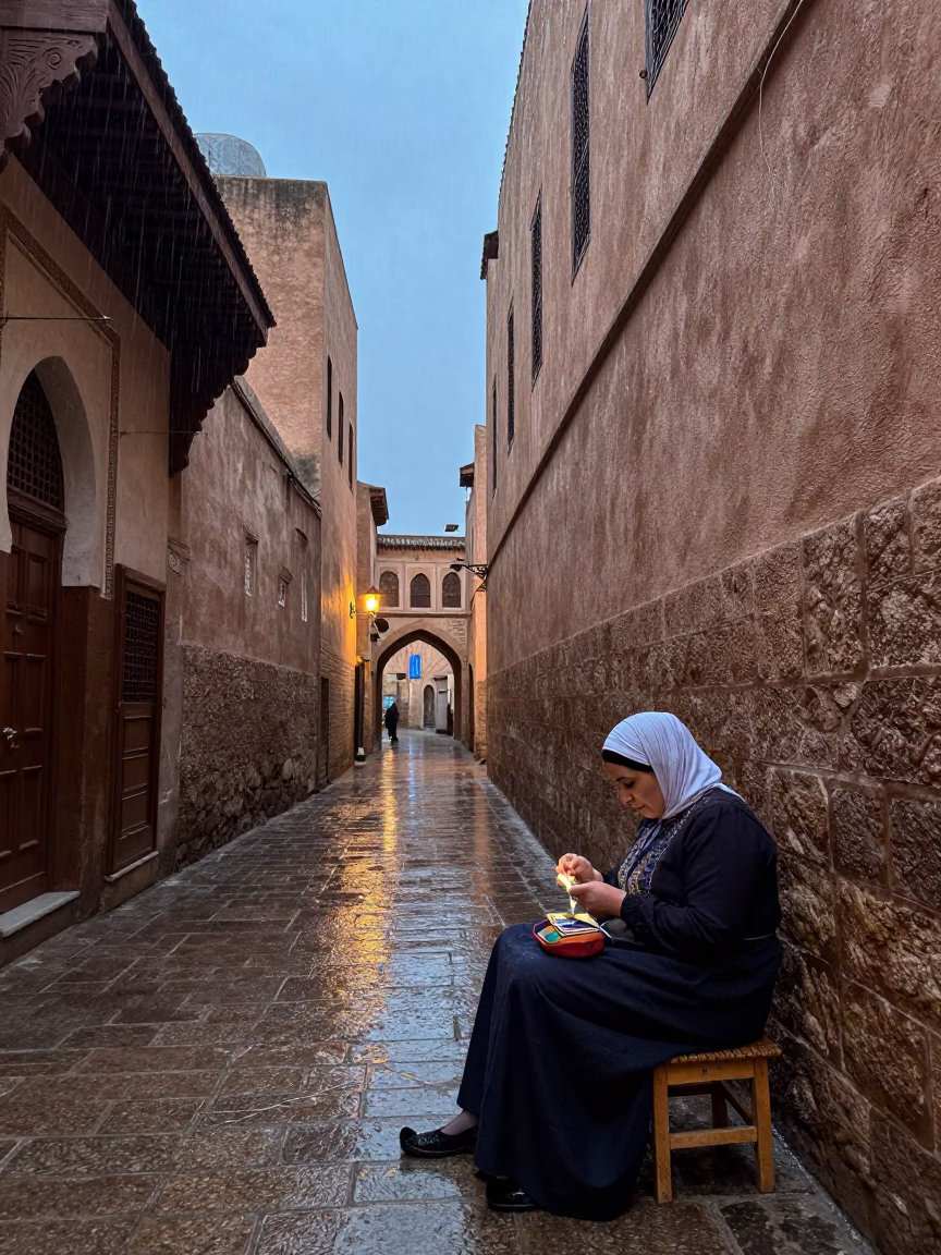 Fez Medina Alleyway Dusk Rain Sewing Thread and Needle Case in in Fez, Morocco