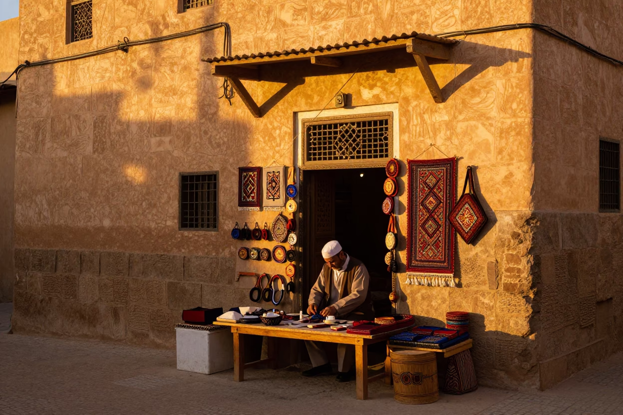 Fez Morocco Evening Light Traditional Craftsmanship and Local Commerce Scene in in Fez, Morocco