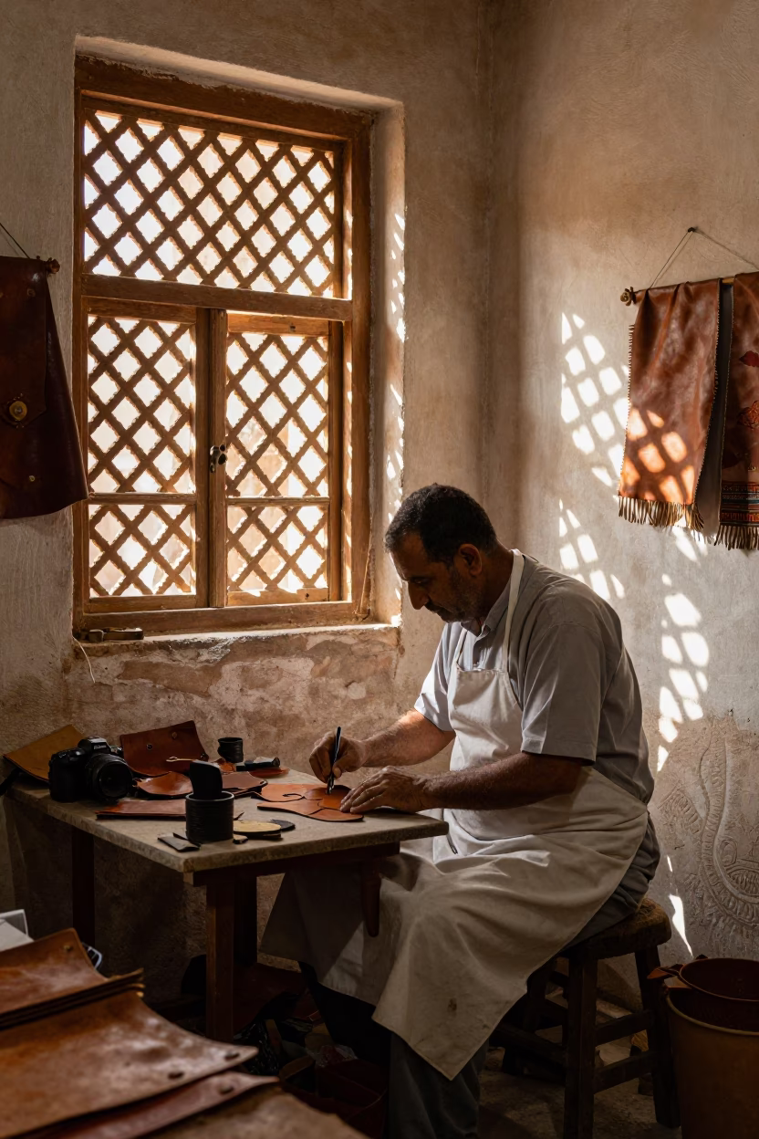 Fez Morocco Late Morning Leather Goods and Traditional Textiles in in Fez, Morocco