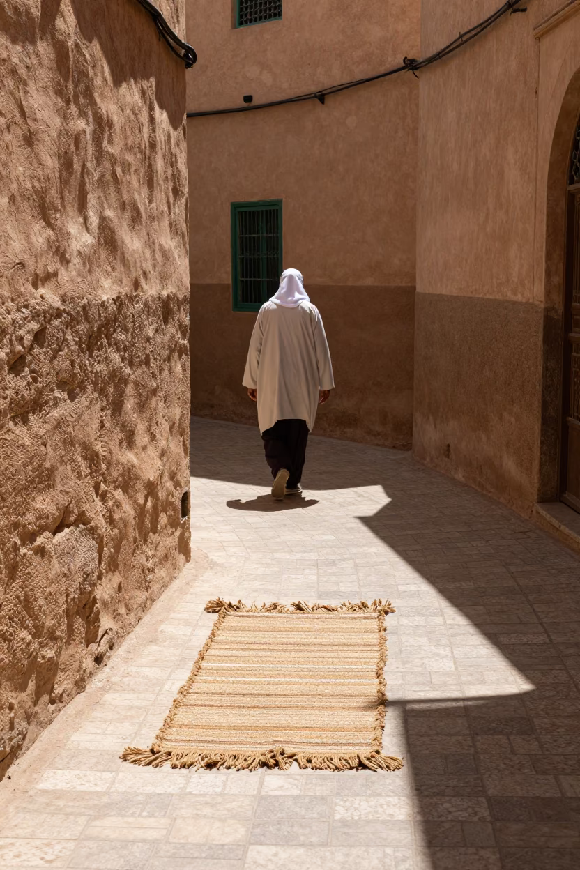 Fez Morocco Noon Street Scene with Twine Fibers on Runner and Dust on Rim in in Fez, Morocco