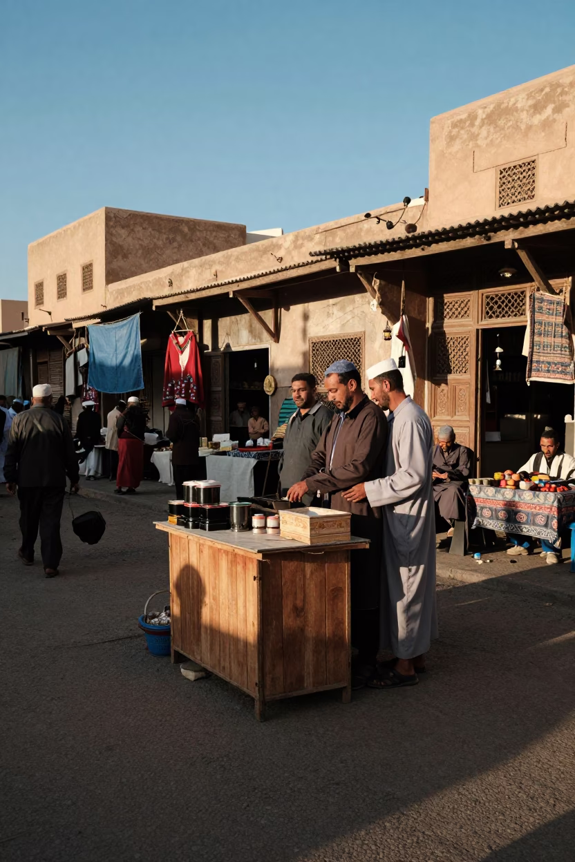 Fez Morocco Street Scene Late Afternoon Light Traditional Market Activity in in Fez, Morocco