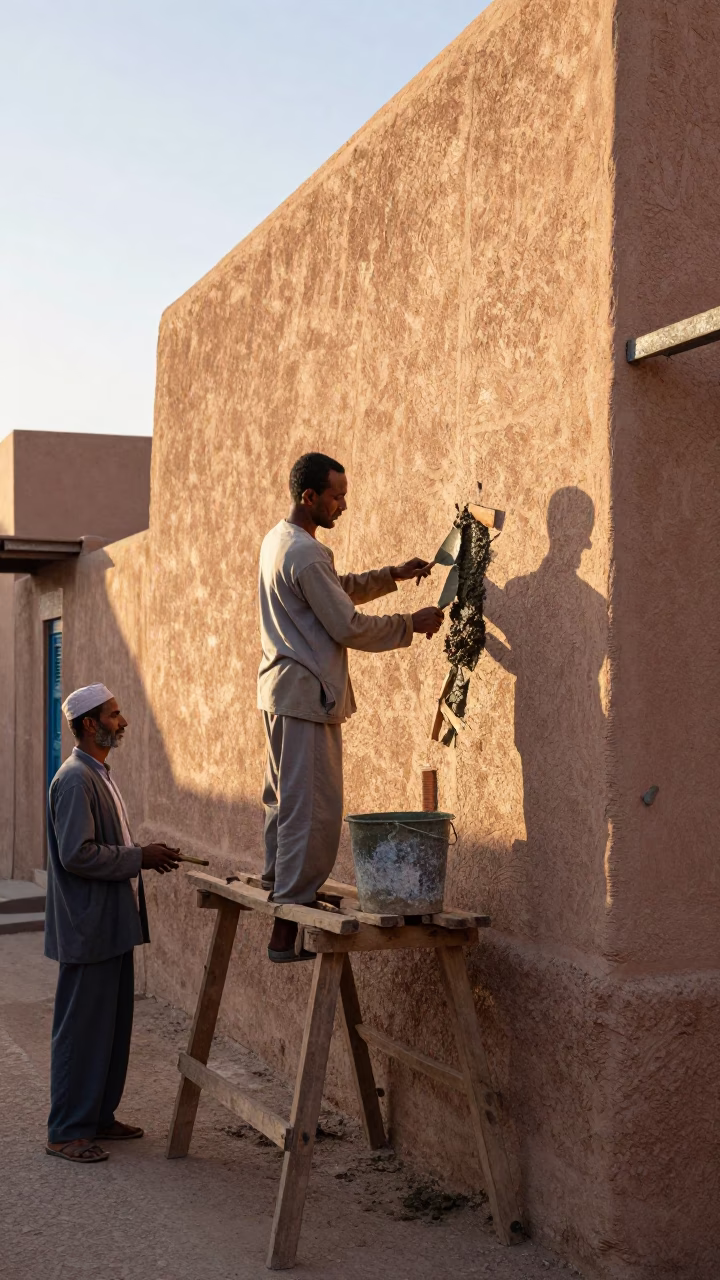 Fez Morocco Sunrise Street Scene with Mason and Local Vendor in in Fez, Morocco
