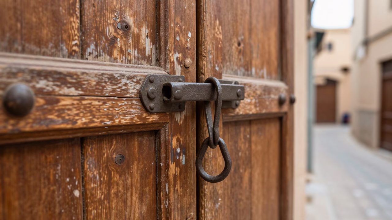 Fez Nickel Latch Catching Light in in Fez, Morocco