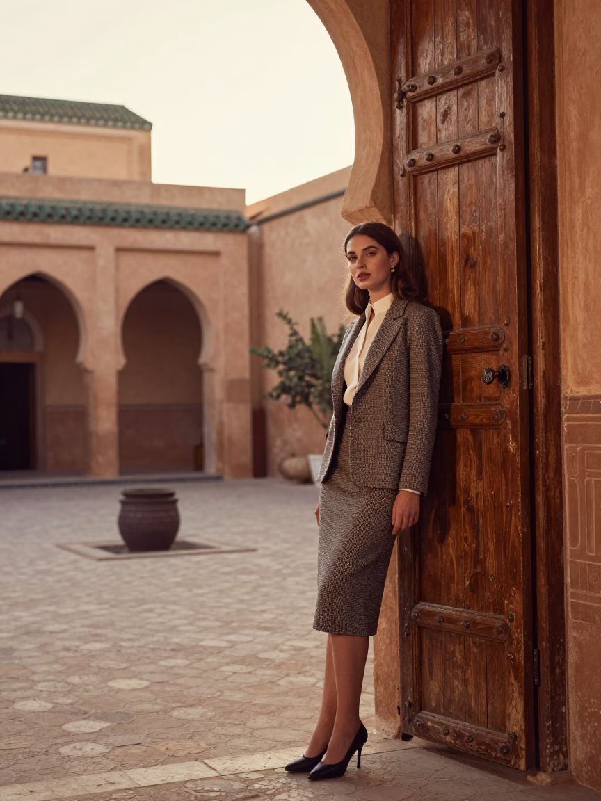 Fez Portrait Courtyard at The Early Morning Light in in Fez, Morocco