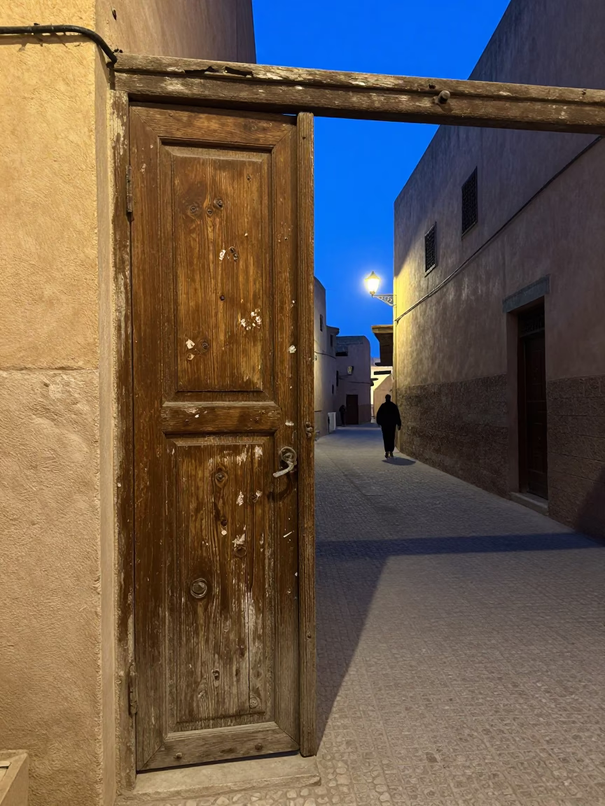 Fez Street Scene at The Still Hours Before Dawn Light in in Fez, Morocco