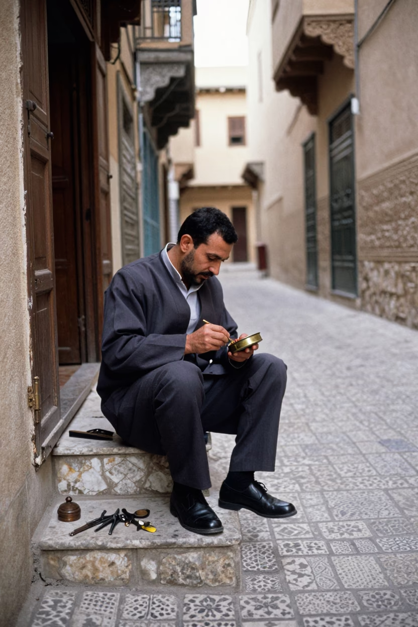 Fez Tailor at Noon Light in in Fez, Morocco