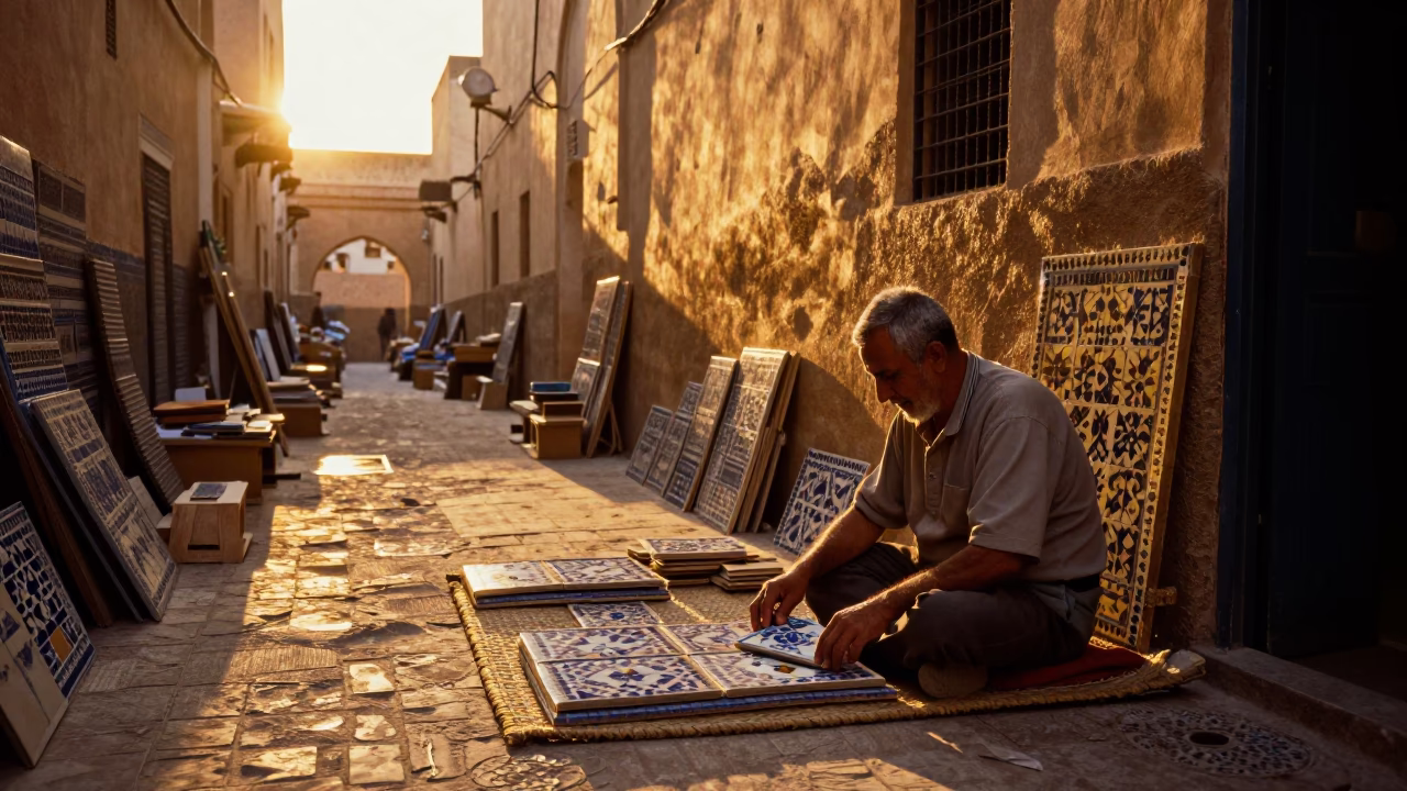 Fez Workshop Medina at Golden Hour in in Fez, Morocco