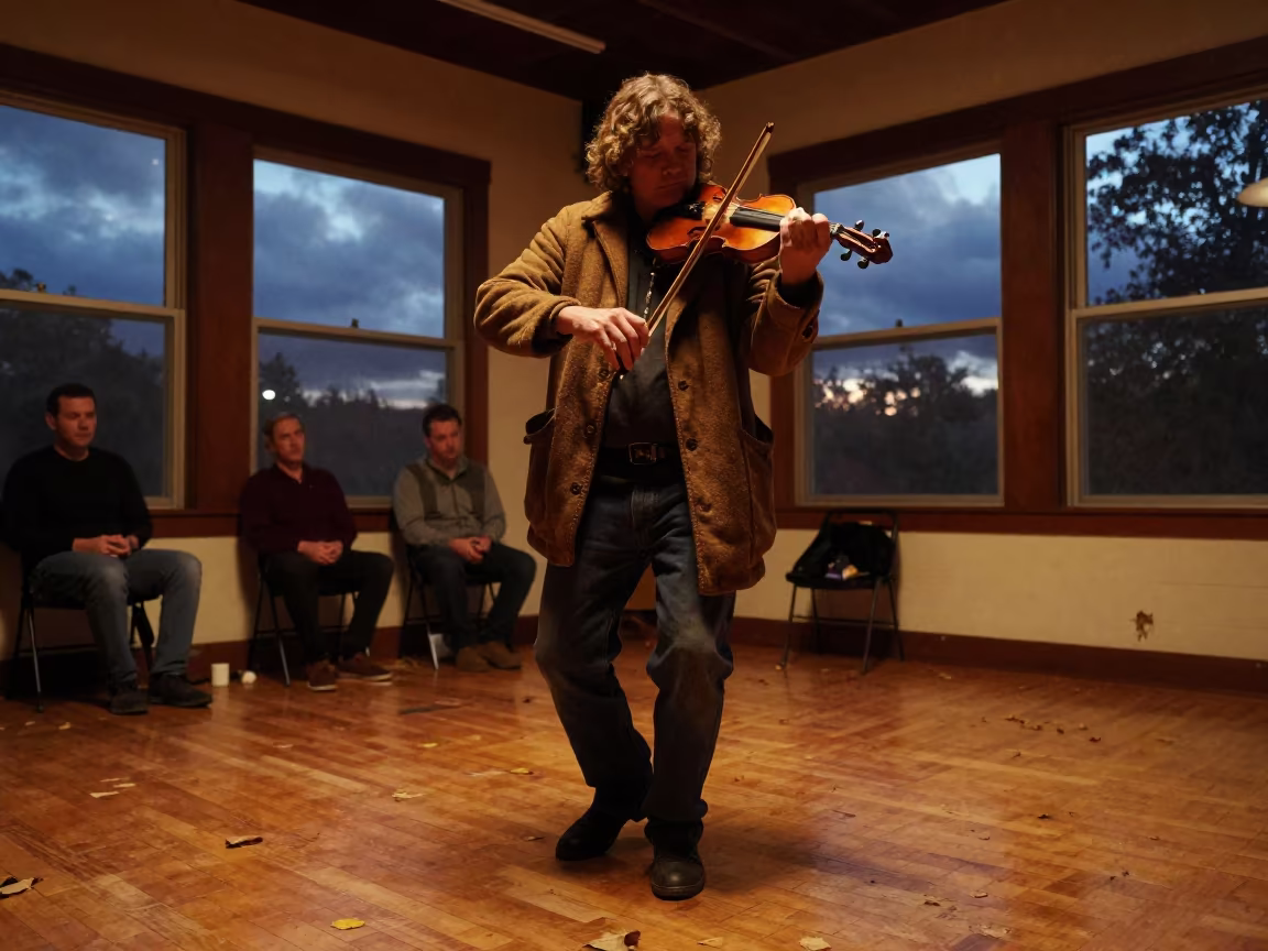 Fiddler in Autumn Evening Rehearsal in in a rehearsal room in Centro, Santiago