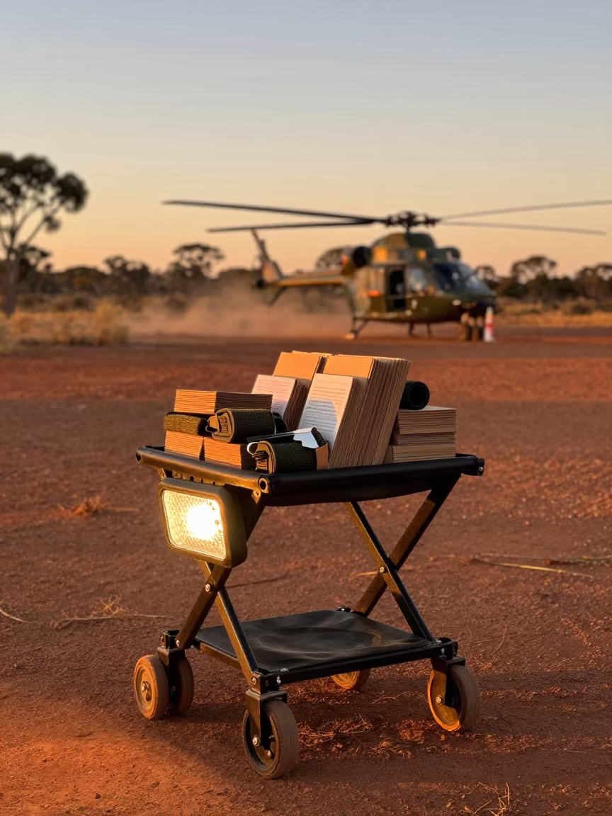 Field Chapel Cart at Western Australia Checkpoint in at a checkpoint lane in Western Australia