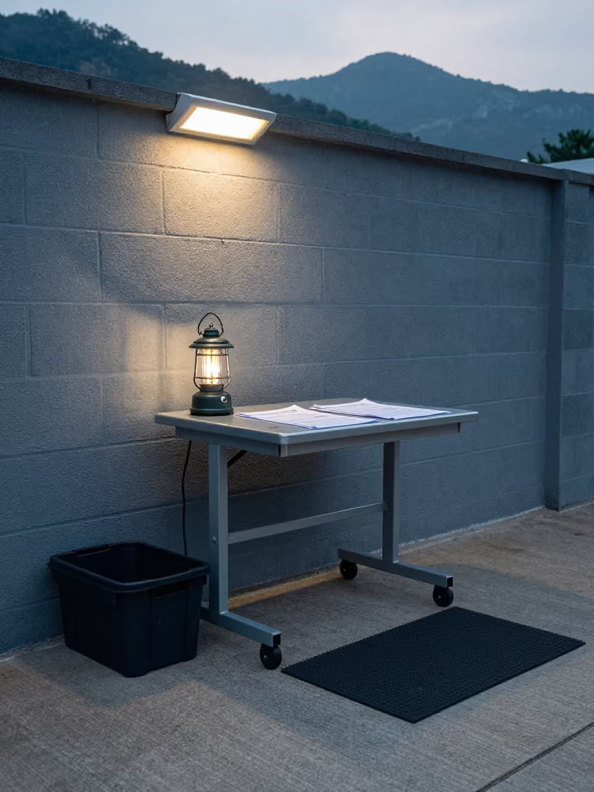 Field Desk Lantern on Parade Ground Under Rain in on a parade ground in South Korea