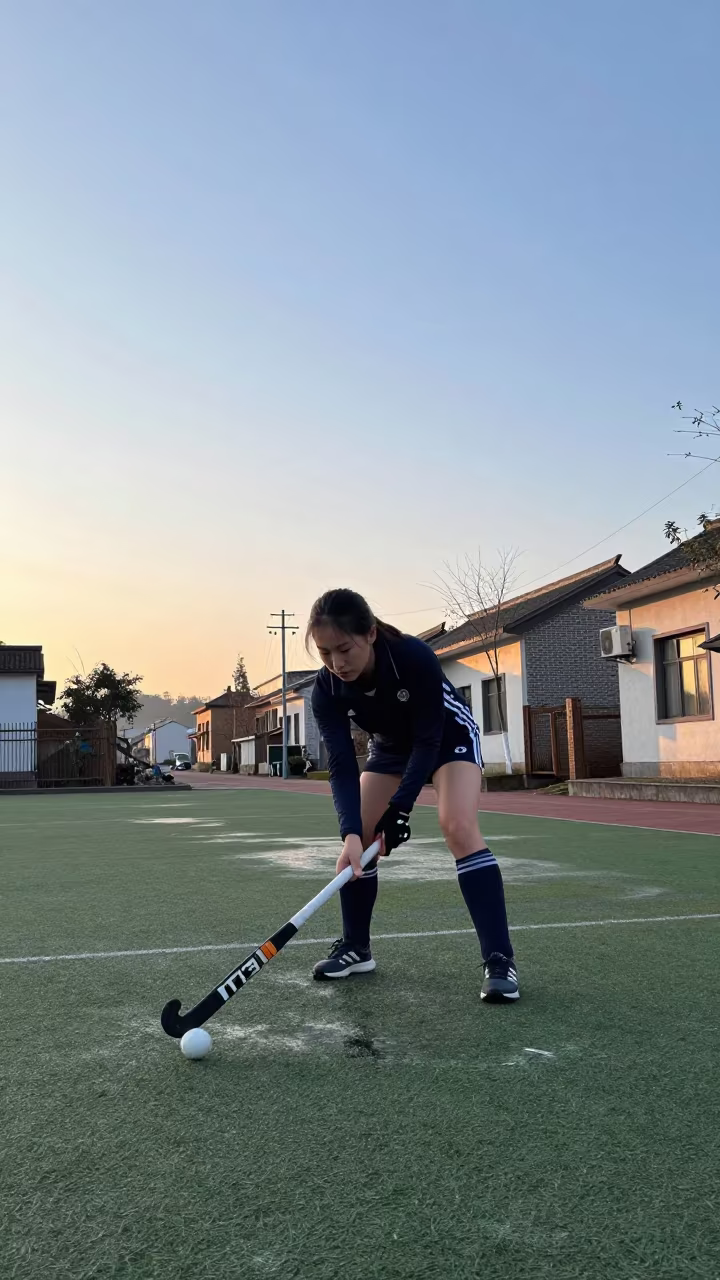 Field Hockey Striker Dawn Shot in Chongqing in in a village lane near Chongqing