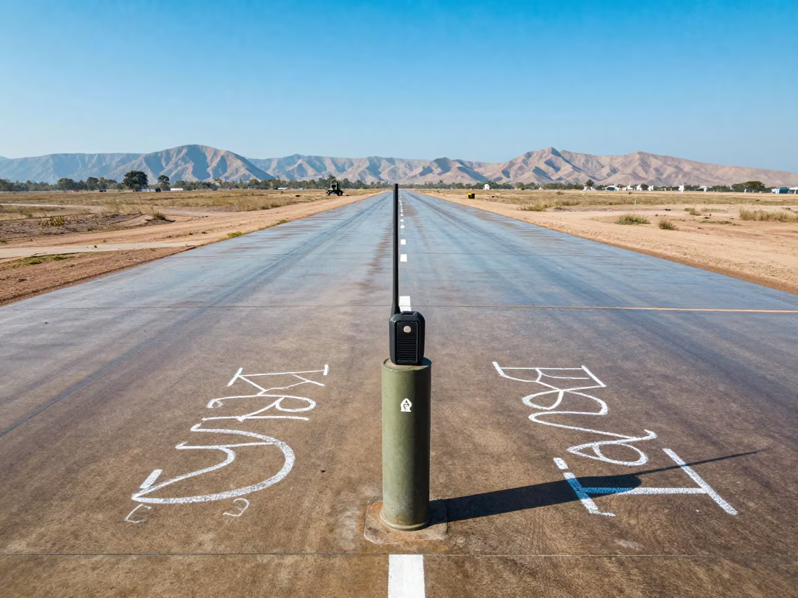Field Radio Post Chalk Marks Rain Sudan in along an airbase flight line in Sudan
