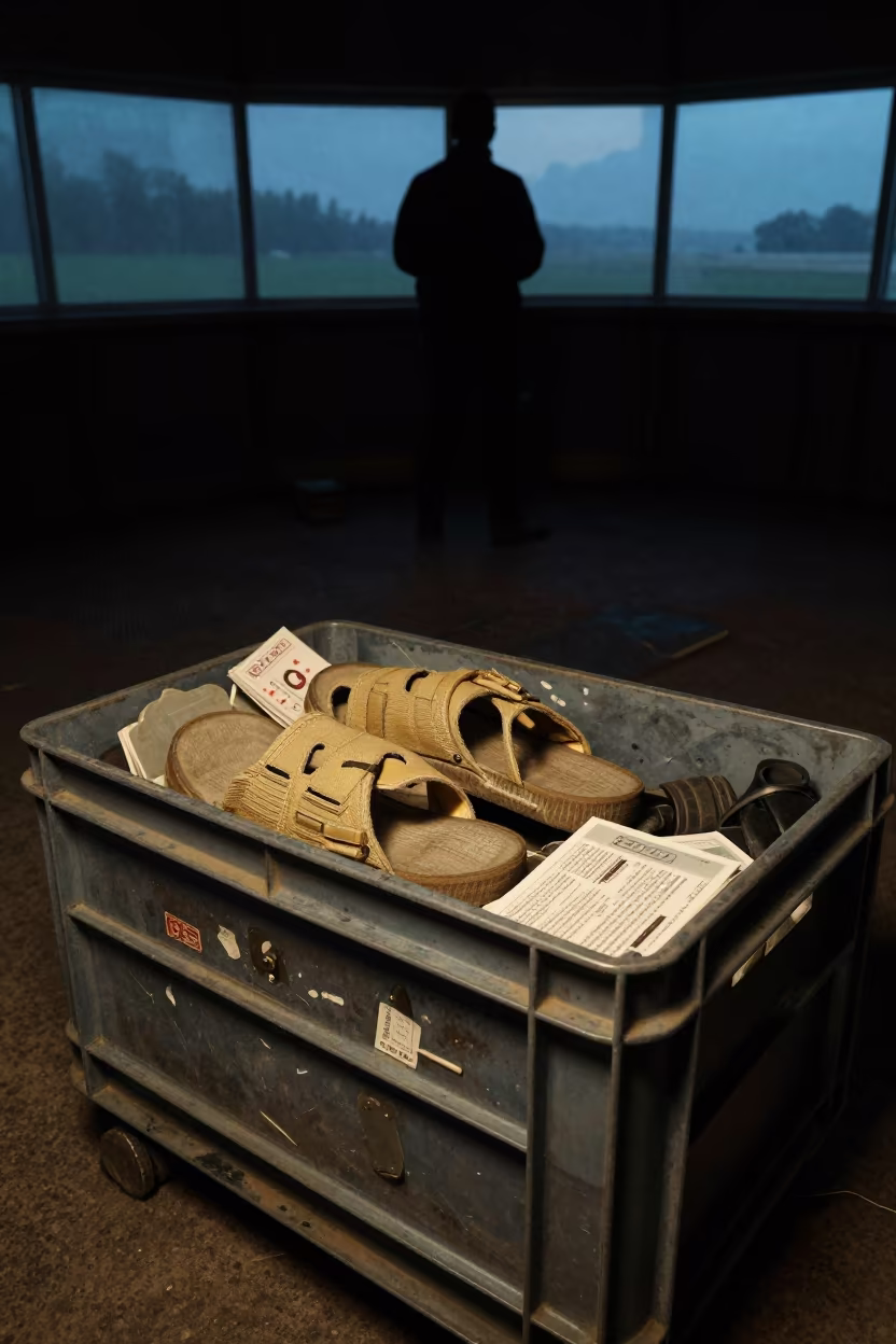 Field Shower Sandal Crate in Belem Barracks in inside a briefing room in Belem