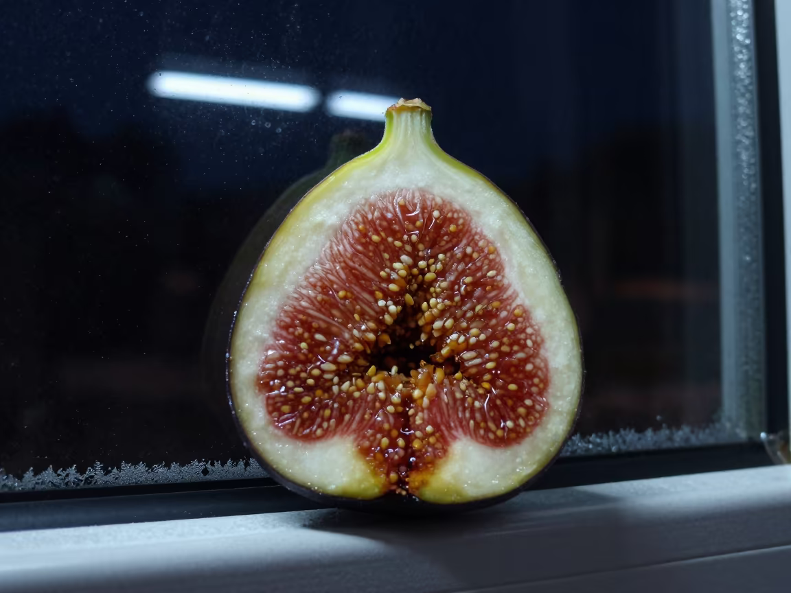 Fig Cross Section Macro Tlaquepaque Night in along a frost-edged windowpane in Tlaquepaque