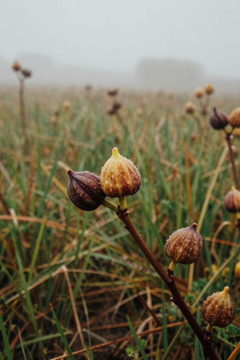 Fig Seed Pod in Normandy Meadow After Rain in in a bloom-heavy meadow in Normandy