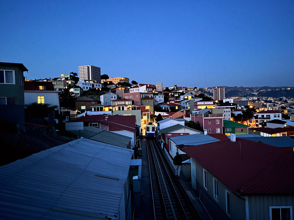 Figure in Valparaiso at Blue Hour in in Valparaiso, Chile
