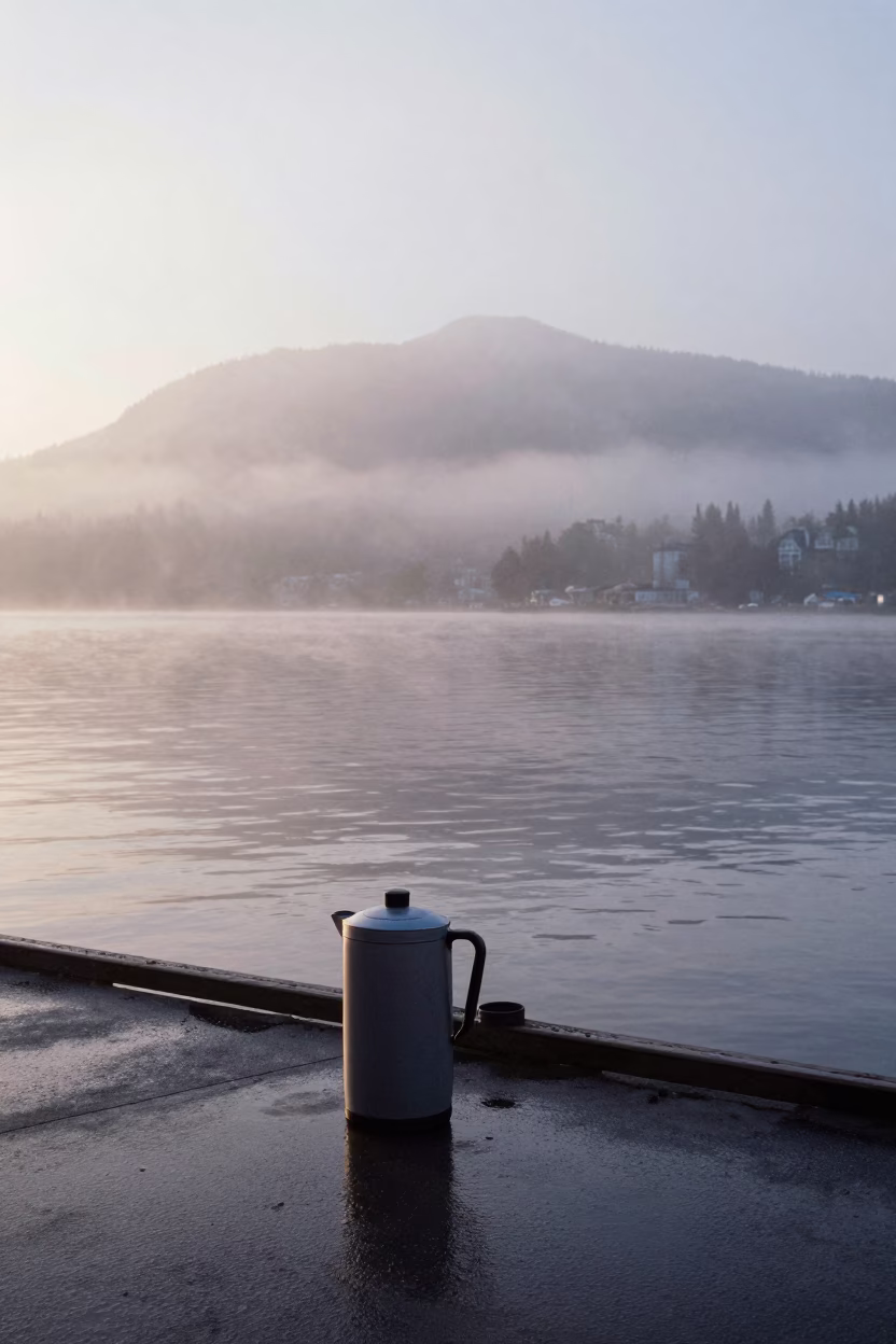Figure in Vancouver at Dawn Light in in Vancouver, British Columbia, Canada