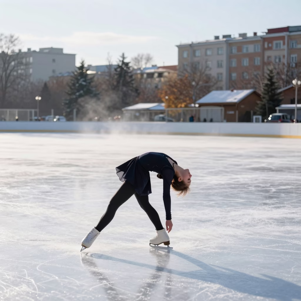 Figure Skater Spinning in Moscow Lane in in a village lane near Tverskaya, Moscow
