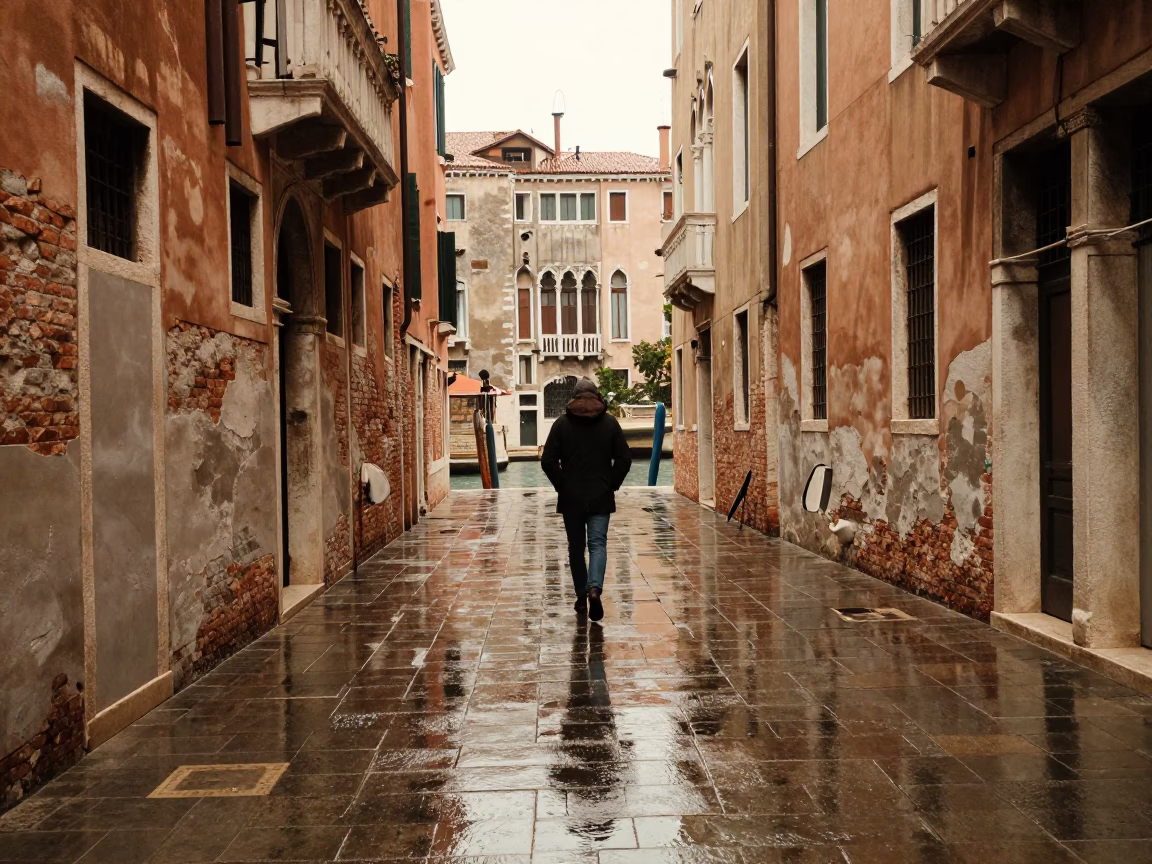 Figure Walking in Venice in in Venice, Italy