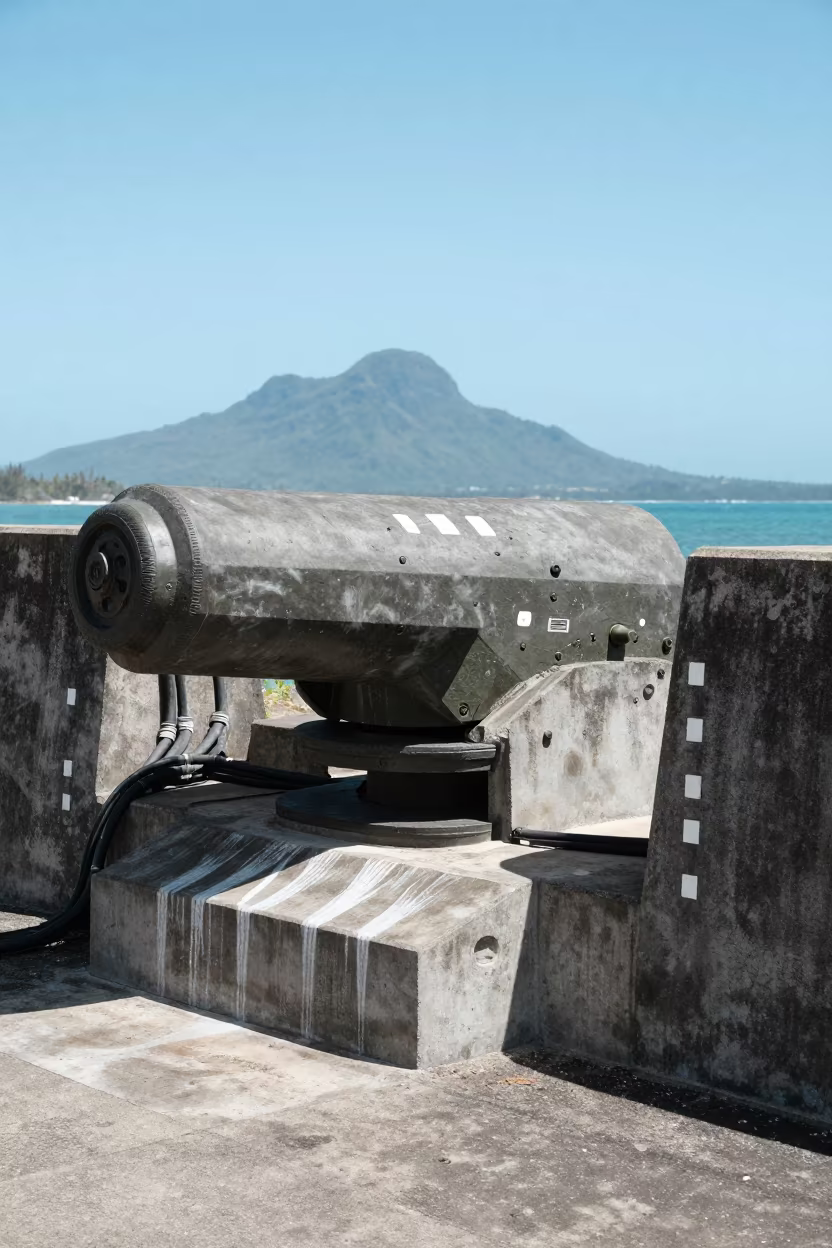 Fiji Coastal Battery Wall With Range Markers in on a parade ground in Fiji