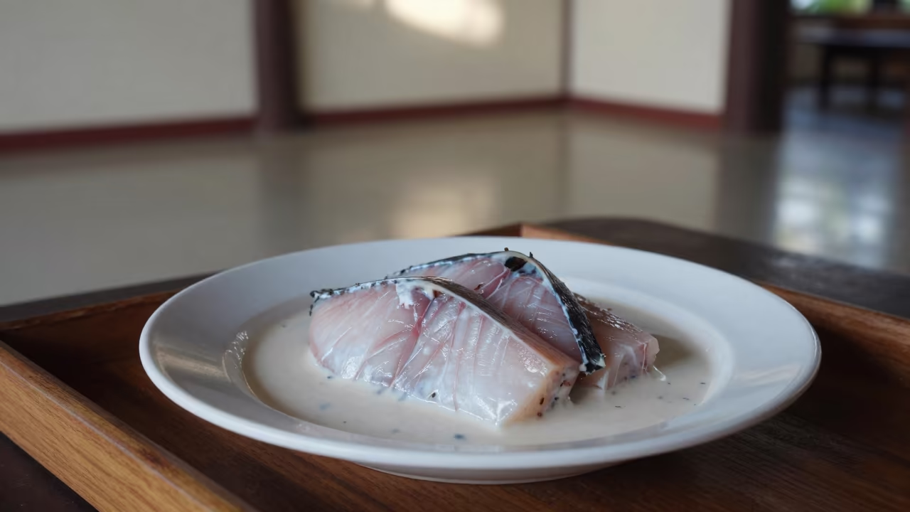 Fijian Kokoda Fish Coconut Cream Daura Tray in on a tea house tray in Daura