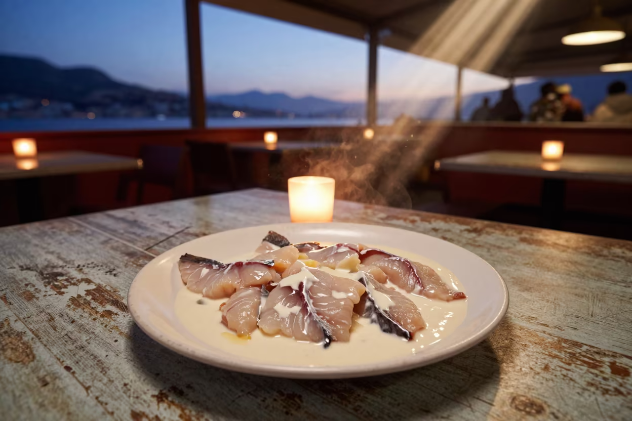 Fijian Kokoda Fish Dish on Diner Table in at a roadside diner table in Pescara