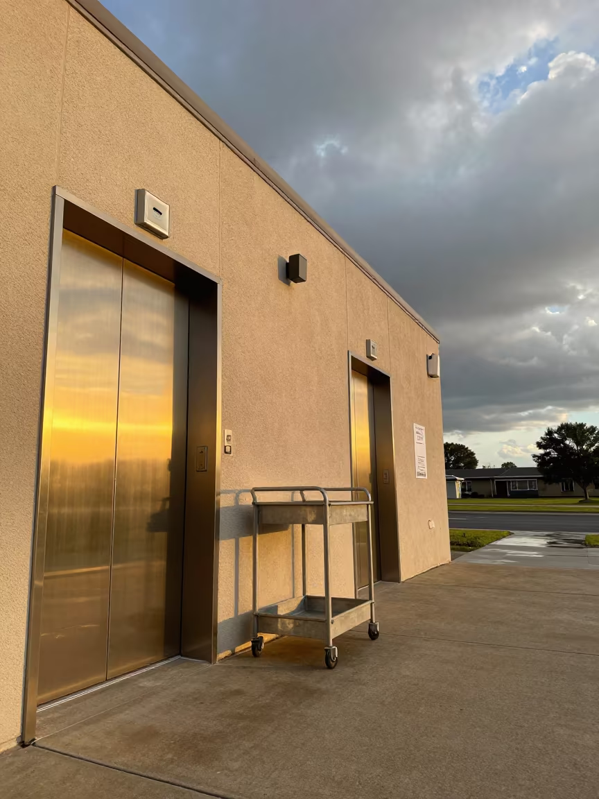 File Cart Beside Brass Elevator Doors Lakota in outside a polling station entrance in Lakota