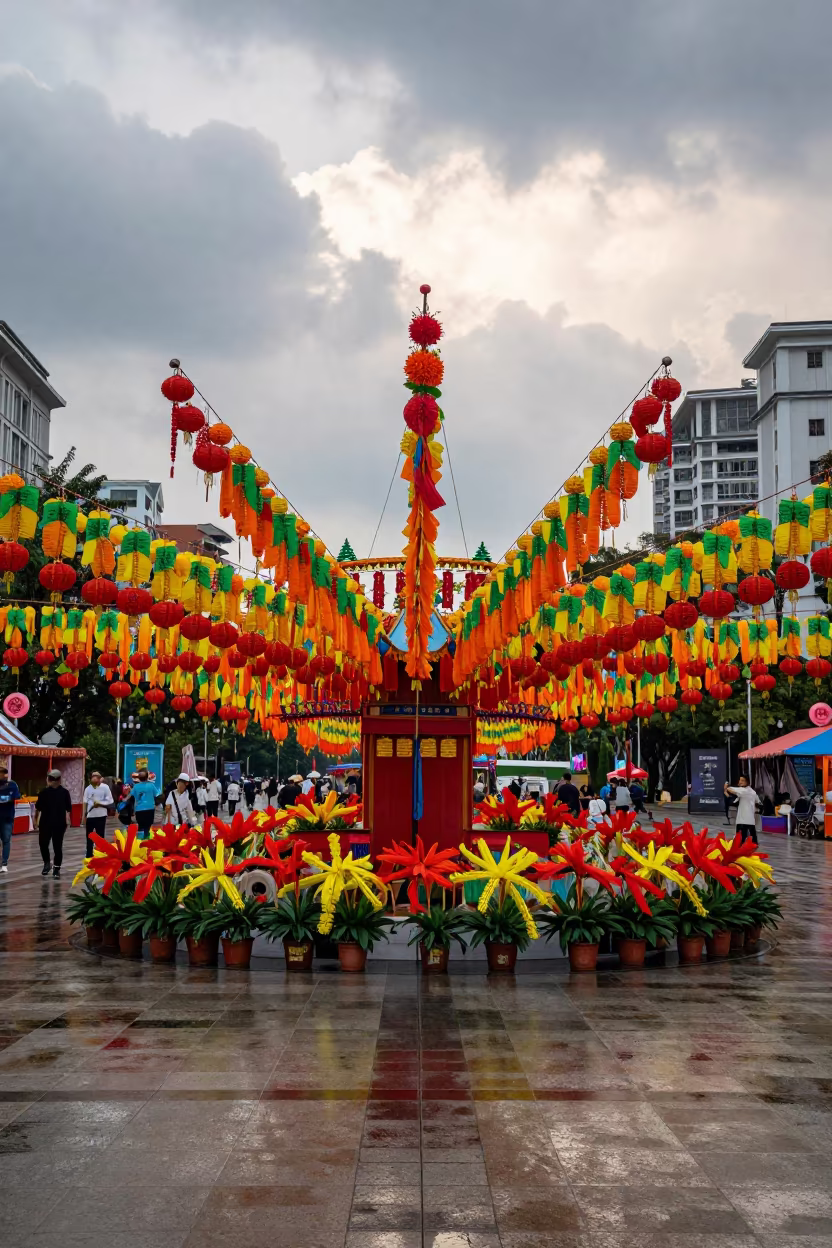 Filipino Pahiyas Festival Kiping Decorations Shenzhen Square in at a public square during a festival in Shenzhen
