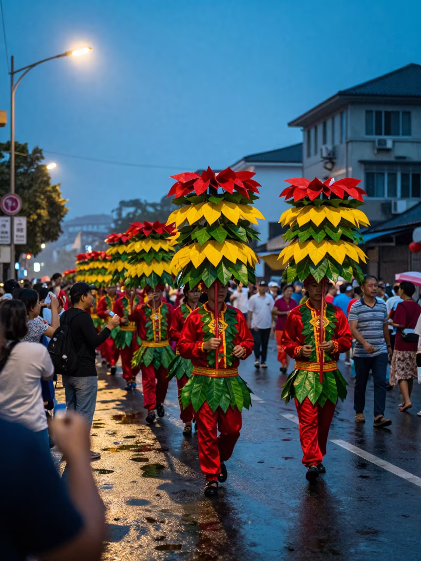 Filipino Pahiyas Festival Street Procession in Wenzhou in at a festival street procession in Wenzhou