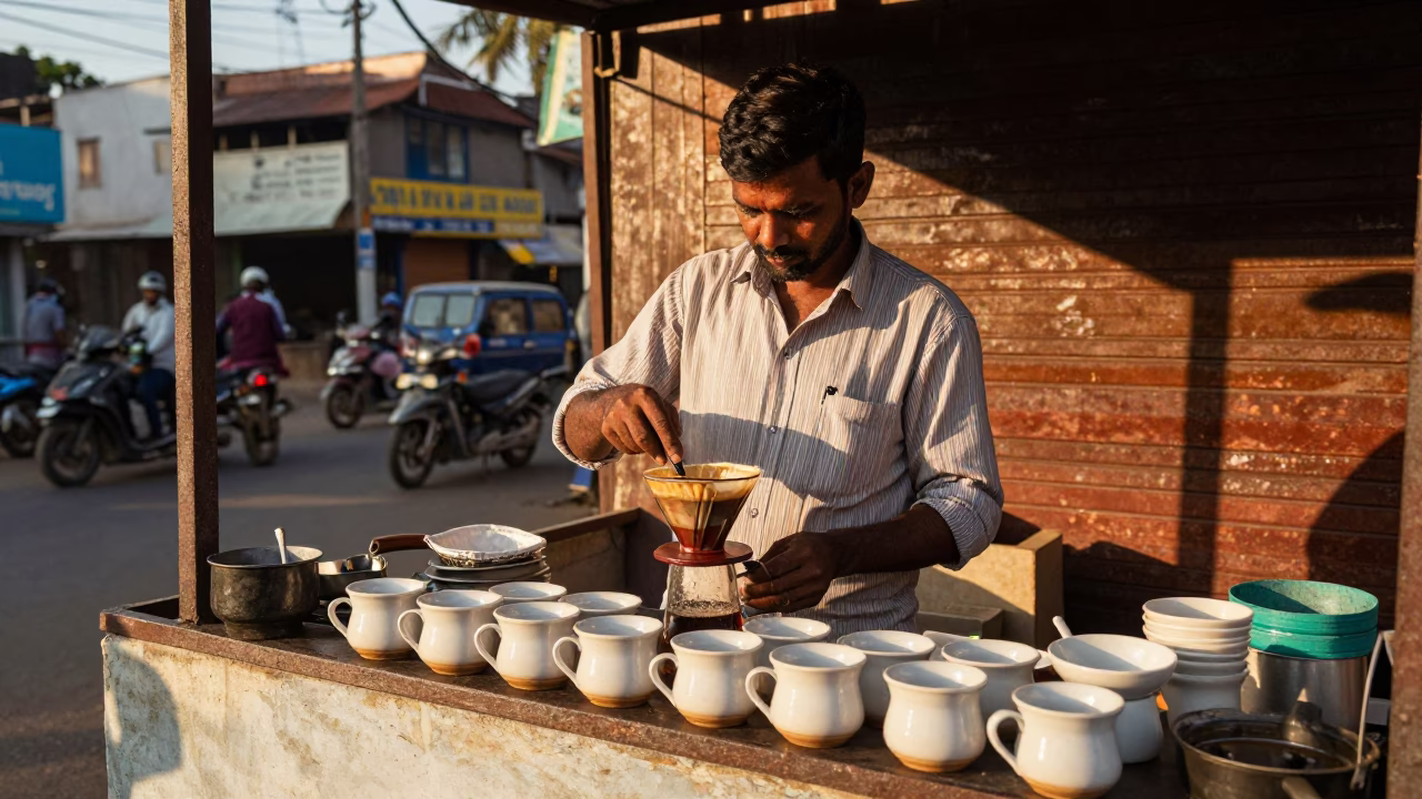 Filter Coffee in Chennai at Late Afternoon Light in in Chennai, India