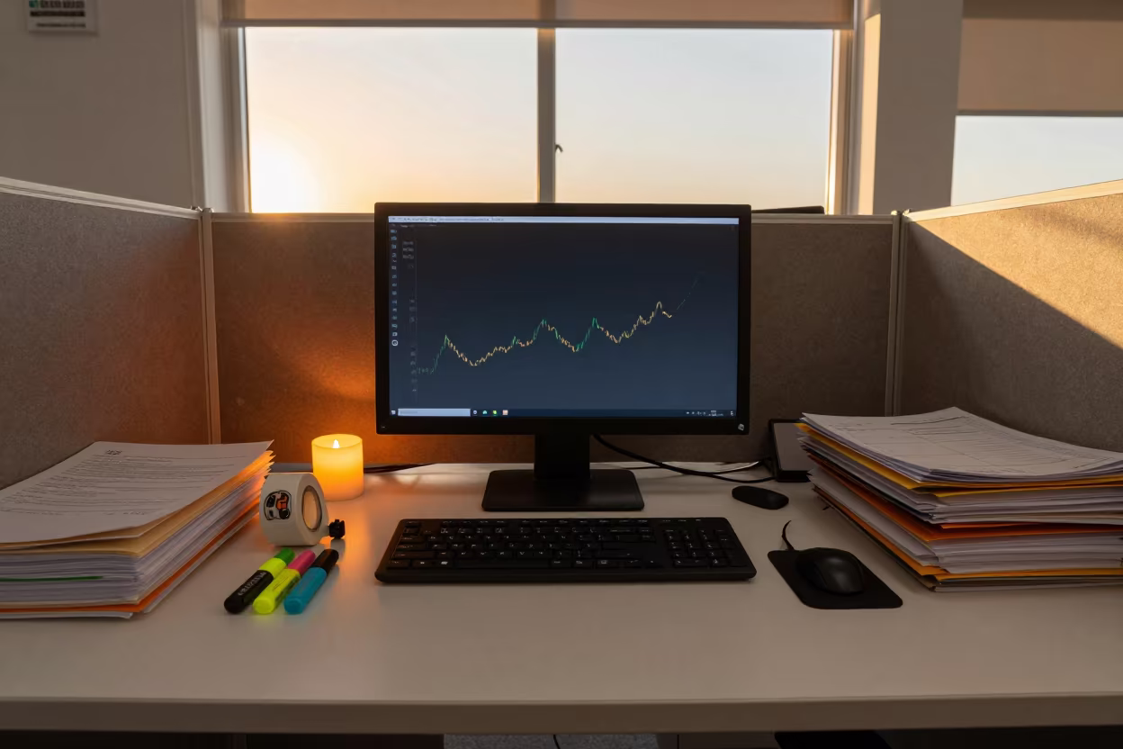 Finance Workstation Golden Hour in Kuşadası Office in inside an open-plan office bay in Kuşadası