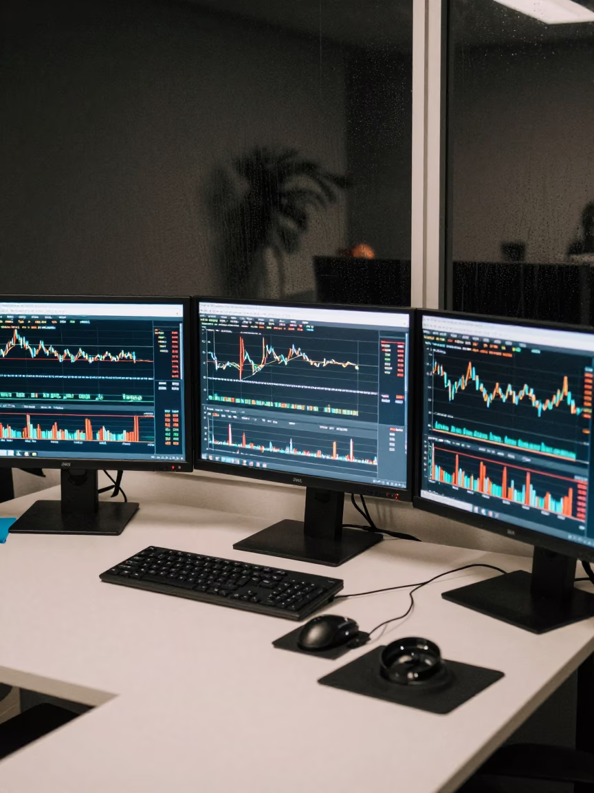 Financial Analyst Desk Charts Neon Night Fortaleza in at a boardroom table before a meeting in Fortaleza