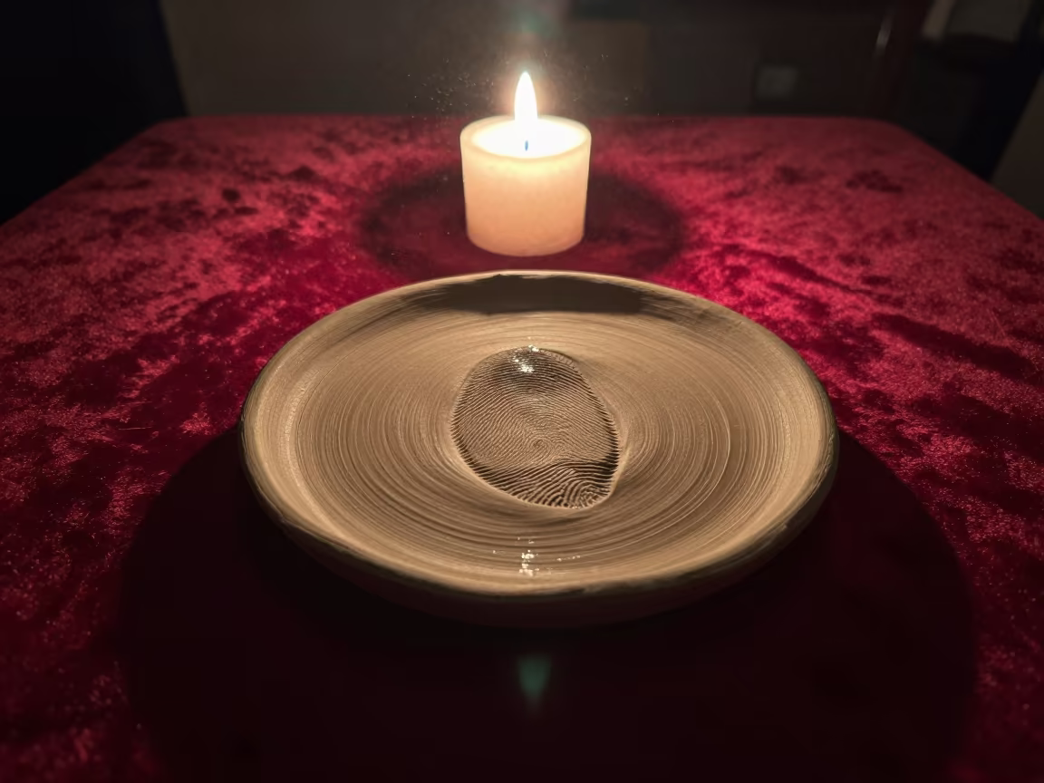 Fingerprint Pressed in Clay on Velvet in on a velvet chair near Jing'an, Shanghai