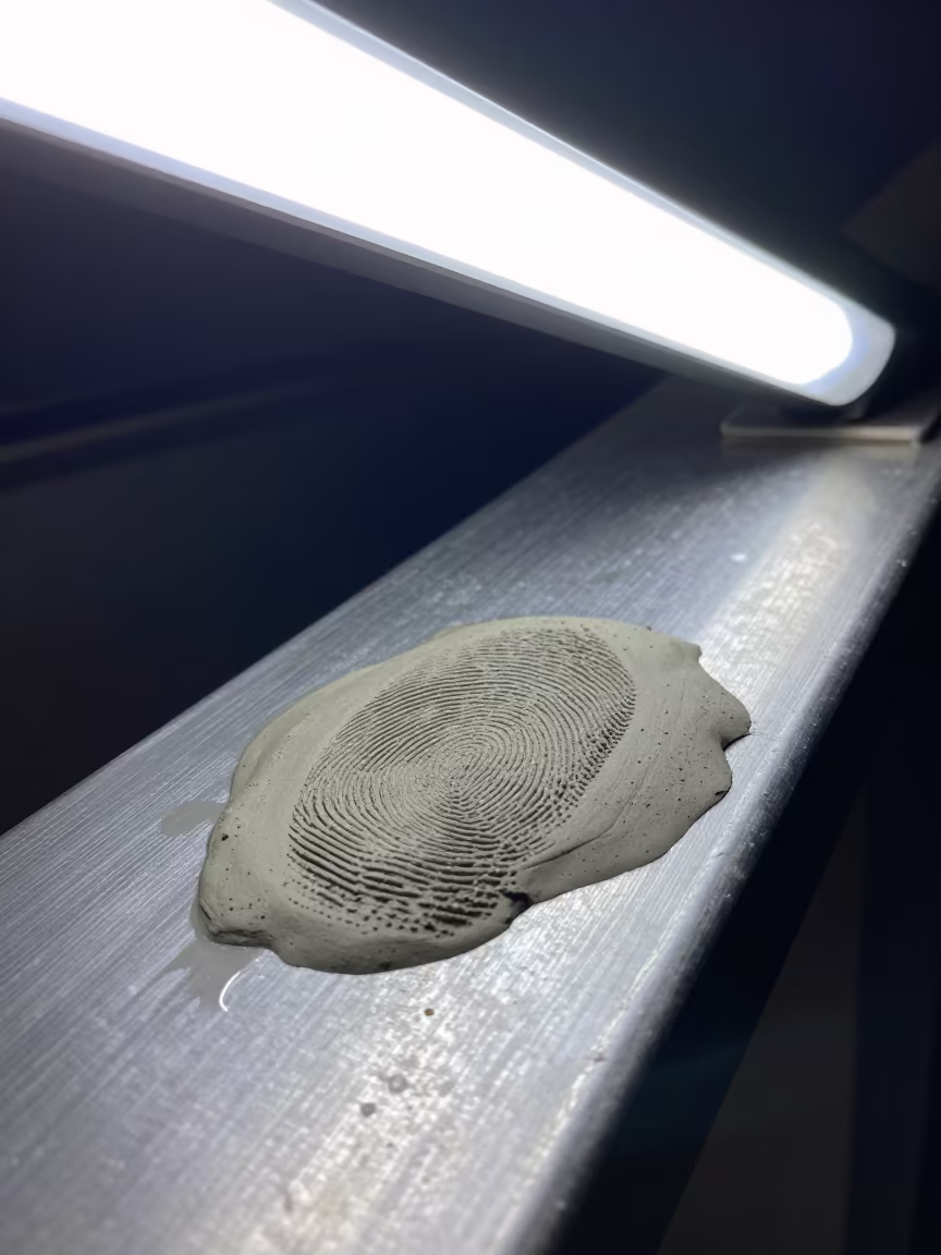 Fingerprint Wet Clay Pier Railing Satna Night in on a pier railing in Satna