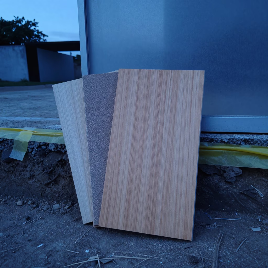 Finish Sample Board in Puerto Cabello Twilight in inside a taped-off excavation edge near Puerto Cabello