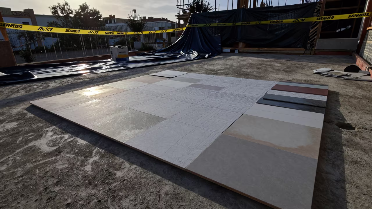Finish Schedule Board in Andalusian Monsoon Light in on an active construction deck in Andalusia