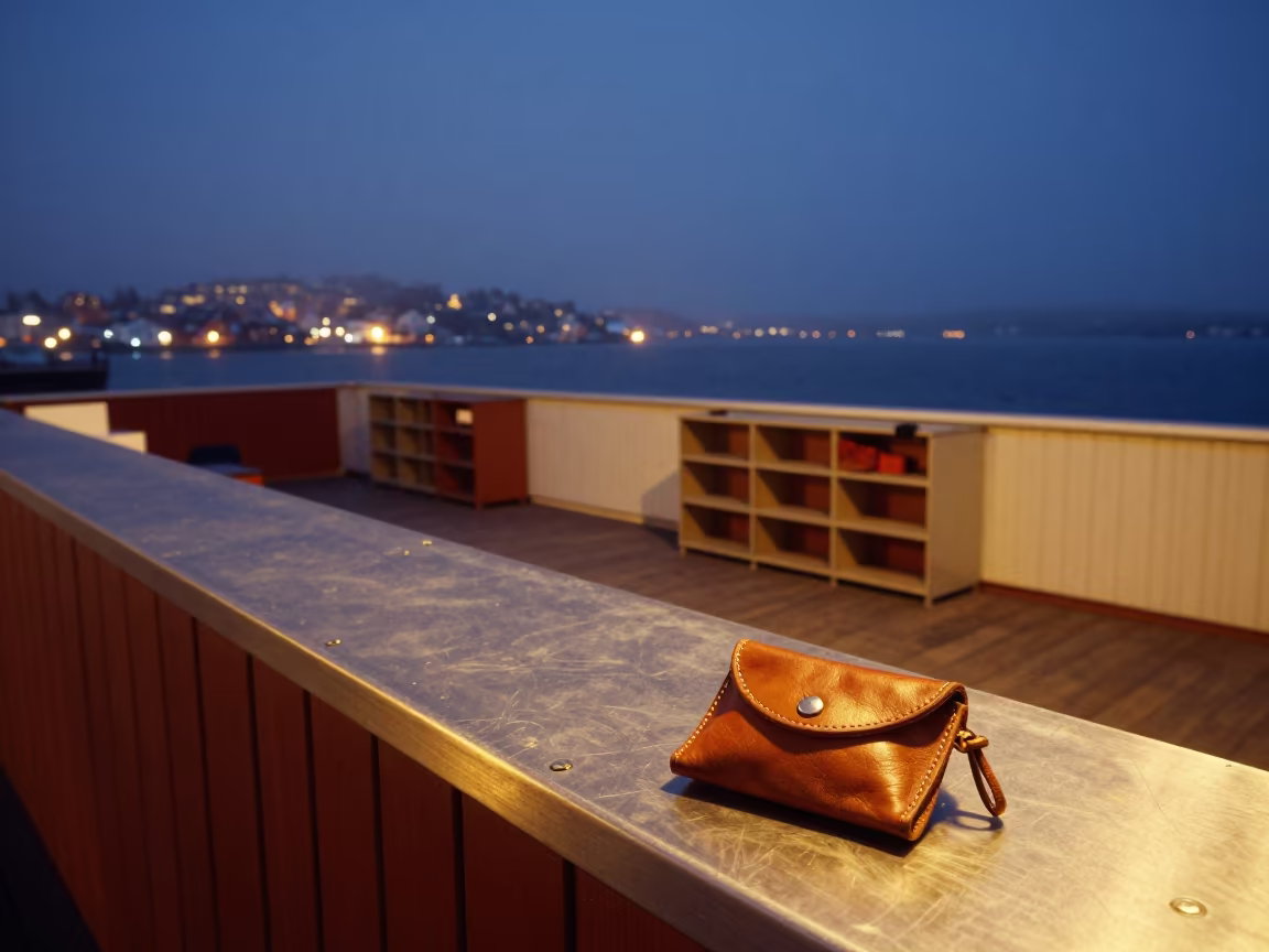 Finnish Harbor Key Pouch at Midnight Sun in beside a fogbound harbor mouth in Finland