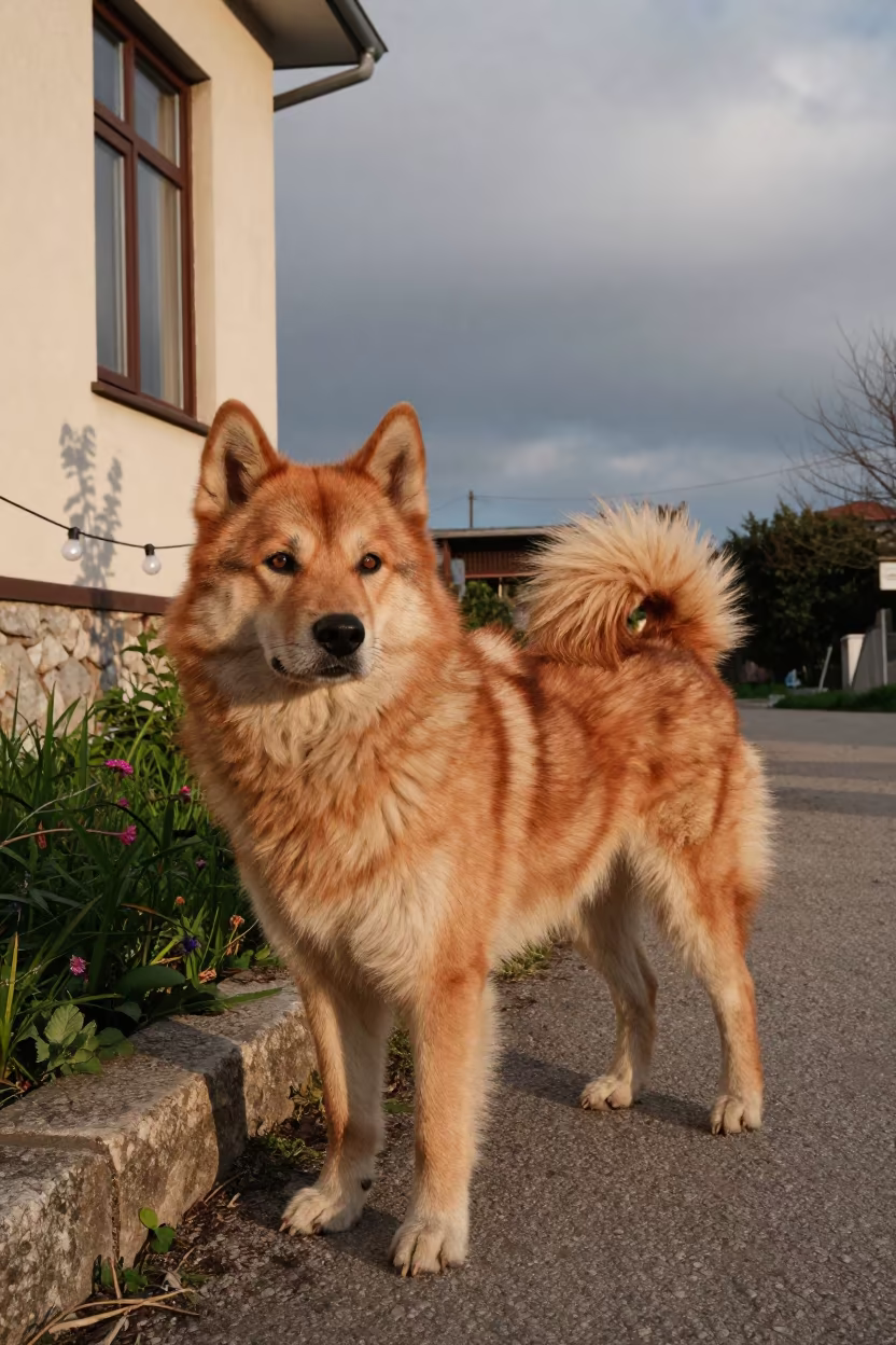 Finnish Lapphund at Garden Threshold in Nabatieh in near a garden edge with soft morning light and an uncluttered background in Nabatieh