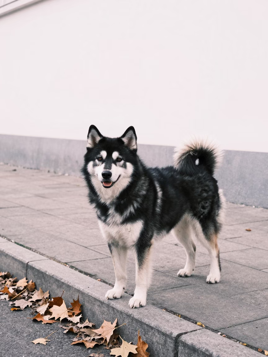 Finnish Lapphund on Catia La Mar Park Path in along a quiet park path with soft open shade and a clean background in Catia La Mar