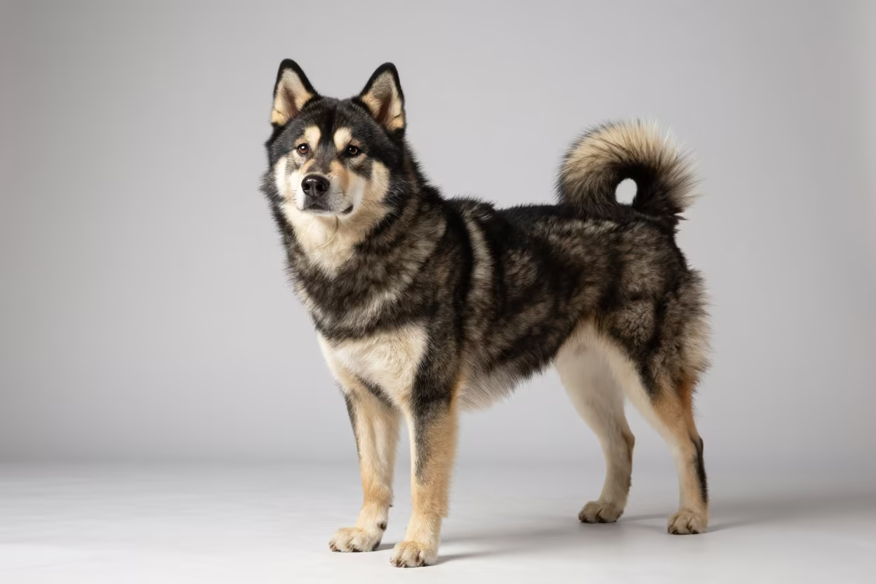 Finnish Lapphund Portrait Studio Irapuato in in a quiet portrait studio with a plain backdrop and eye-level framing near Irapuato
