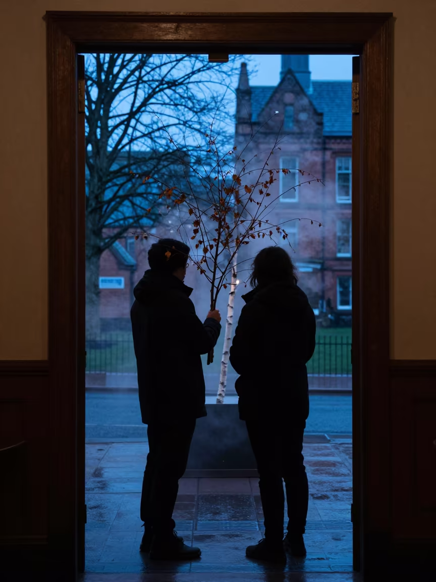 Finnish Sauna Ceremony Silhouette Birch Branches Manchester in in a ceremonial hall near Manchester