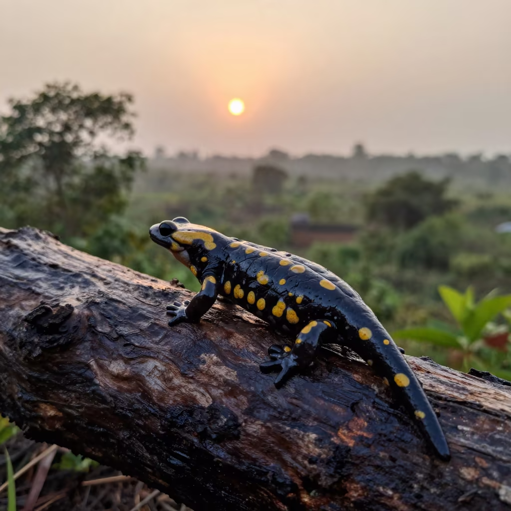 Fire Salamander on Wet Ridge Log Togo in on a wind-scoured ridge in Togo