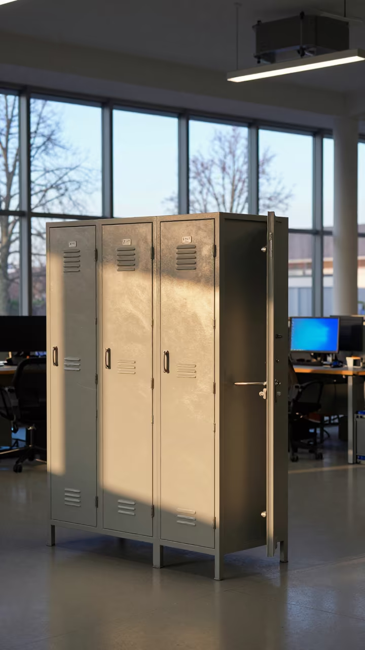 Fire Warden Vest Locker in Antwerp Operations Center in in an operations center under monitor glow in Antwerp
